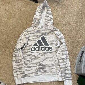adidas boy’s White & Gray Marble Logo Pullover Hoodie